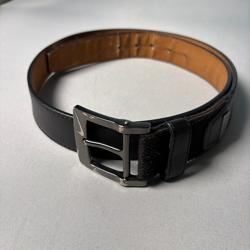 Nike G-Flex Mens Golf Belt Black Leather Stretch Swoosh Buckle 121217